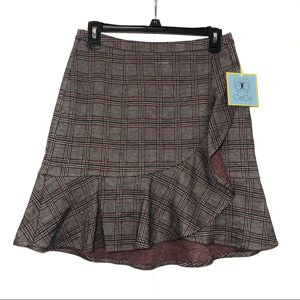 CeCe NWT Plaid Ruffle Faux Wrap Skirt 4